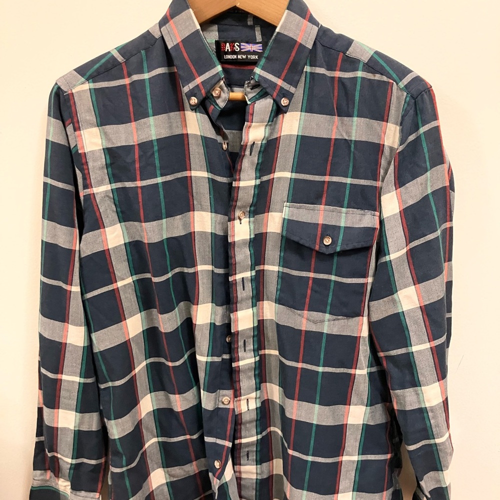 Men's BAKS NEW YORKK LONDON casual button up shirt SZ M